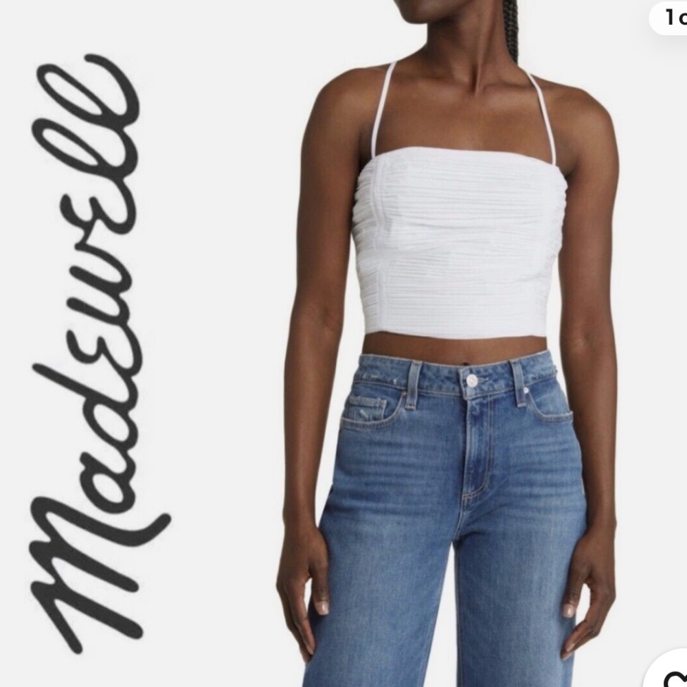 Madewell Wendy Pleated Cotton Poplin Crop Top Size 6
